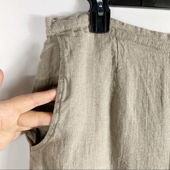 SOLD-FLAX 100% Linen Pants Pull On Wide Leg Beige Lagenlook Natural Minimalist - Picture 4 of 7